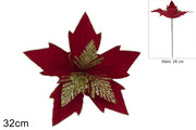 NATALE STELO FIORE 32CM ROSSO C/GLITTER ORO 49276 2ESSE