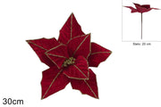 NATALE STELO FIORE 30CM ROSSO C/GLITTER 49283 2ESSE