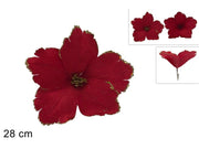 NATALE FIORE CON PINZETTA 28CM VELLUTO ROSSO 81593 2ESSE
