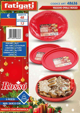 VASSOIO OVALE ROSSO 3PZ 26X33