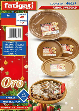VASSOIO OVALE GOLD 3PZ 26X33CM
