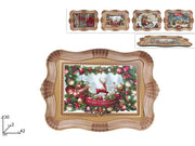 VASSOIO PLASTICA 42 X 30 EFFETTO LEGNO DECORO NATALIZIO ASS