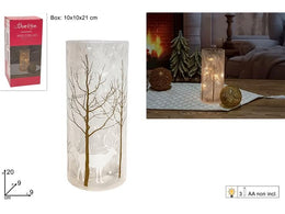 NATALE VASO VETRO 20CM  RENNA E ALBERI C/LUCE 25800 2ESSE