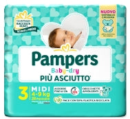 PAMPERS BABY DRY PAN X 20 MIDI TG.3