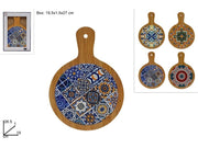 TAGLIERE LEGNO TONDO C/MAIOLICA 26,5x19 2ESSE