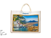 BORSA MARE 56X42CM JUTA BIANCA CON SCENARIO CAMPANIA