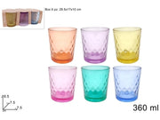 BICCHIERI VETRO 360ML SET 6 PZ DIAMANTE COLOR 2ESSE