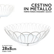 CASAMILANO CESTINO METALLO TONDO RAGGIERA BIANCO 28CM