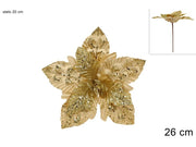 NATALE STELO FIORE 26CM ORO VELLUTO C/PAILLETTES GLITTERATE 2ESSE