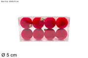 NATALE PALLE 5 CM 8 PZ FLOCCATA ROSSA IN BOX PVC 01178 2ESSE