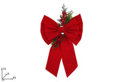 NATALE DOPPIO FIOCCO 45X74CM VELLUTO ROSSO CON RAMETTI E BACCHE 90779 2ESSE