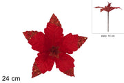 NATALE STELO FIORE 24CM VELLUTO ROSSO C/GLITTER 86567 2ESSE