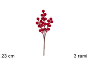 NATALE STELO BACCHE ROSSE VELLUTO 23CM 3 RAMI 41722 2ESSE