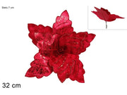 NATALE PINZETTA FIORE VELLUTO CON GLITTER 32CM ROSSO TM25-02A 2ESSE