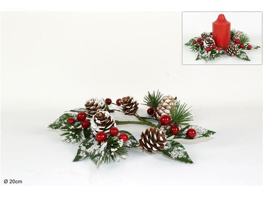 NATALE GIROCANDELA PIGNE E BACCHE 20CM ART.XY17-1198 2ESSE