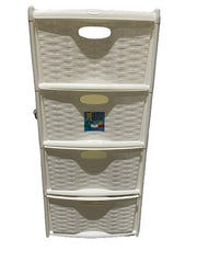 CASSETTIERA RATTAN 4 CASS.BIANCA C/RUOTE