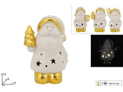 BABBO NATALE CERAMICA 15CM BIANCO/ORO C/LUCE 2ESSE