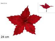 NATALE PINZETTA FIORE 24CM VELLUTO CON GLITTER ROSSO TM25-06A 2ESSE